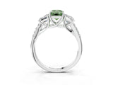 White gold Three-Stone Fancy Green Emerald Cut Diamond Ring with Pavé Band and Prong Setting_117