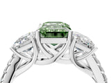 White gold Three-Stone Fancy Green Emerald Cut Diamond Ring with Pavé Band and Prong Setting_118