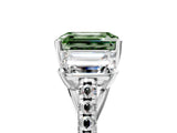 White gold Three-Stone Fancy Green Emerald Cut Diamond Ring with Pavé Band and Prong Setting_119