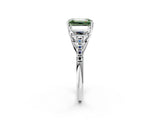 White gold Three-Stone Fancy Green Emerald Cut Diamond Ring with Pavé Band and Prong Setting_122