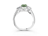 White gold Three-Stone Fancy Green Emerald Cut Diamond Ring with Pavé Band and Prong Setting_123