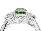 White gold Three-Stone Fancy Green Emerald Cut Diamond Ring with Pavé Band and Prong Setting_124