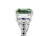 White gold Three-Stone Fancy Green Emerald Cut Diamond Ring with Pavé Band and Prong Setting_126