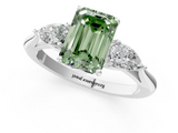 White gold Three-Stone Fancy Green Emerald  Cut Diamond Ring with Pear Side Stones in Four-Prong Setting_110