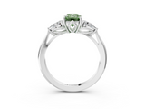 White gold Three-Stone Fancy Green Emerald  Cut Diamond Ring with Pear Side Stones in Four-Prong Setting_112