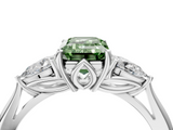 White gold Three-Stone Fancy Green Emerald  Cut Diamond Ring with Pear Side Stones in Four-Prong Setting_113