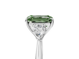White gold Three-Stone Fancy Green Emerald  Cut Diamond Ring with Pear Side Stones in Four-Prong Setting_114
