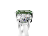 White gold Three-Stone Fancy Green Emerald Cut Diamond Ring with Round Side Stones, Classic Band, and Four-Prong Setting_5