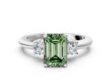 White gold Three-Stone Fancy Green Emerald  Cut Diamond Solitaire with Prong Setting and Classic Band_44