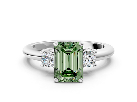 White gold Three-Stone Fancy Green Emerald  Cut Diamond Solitaire with Prong Setting and Classic Band_44