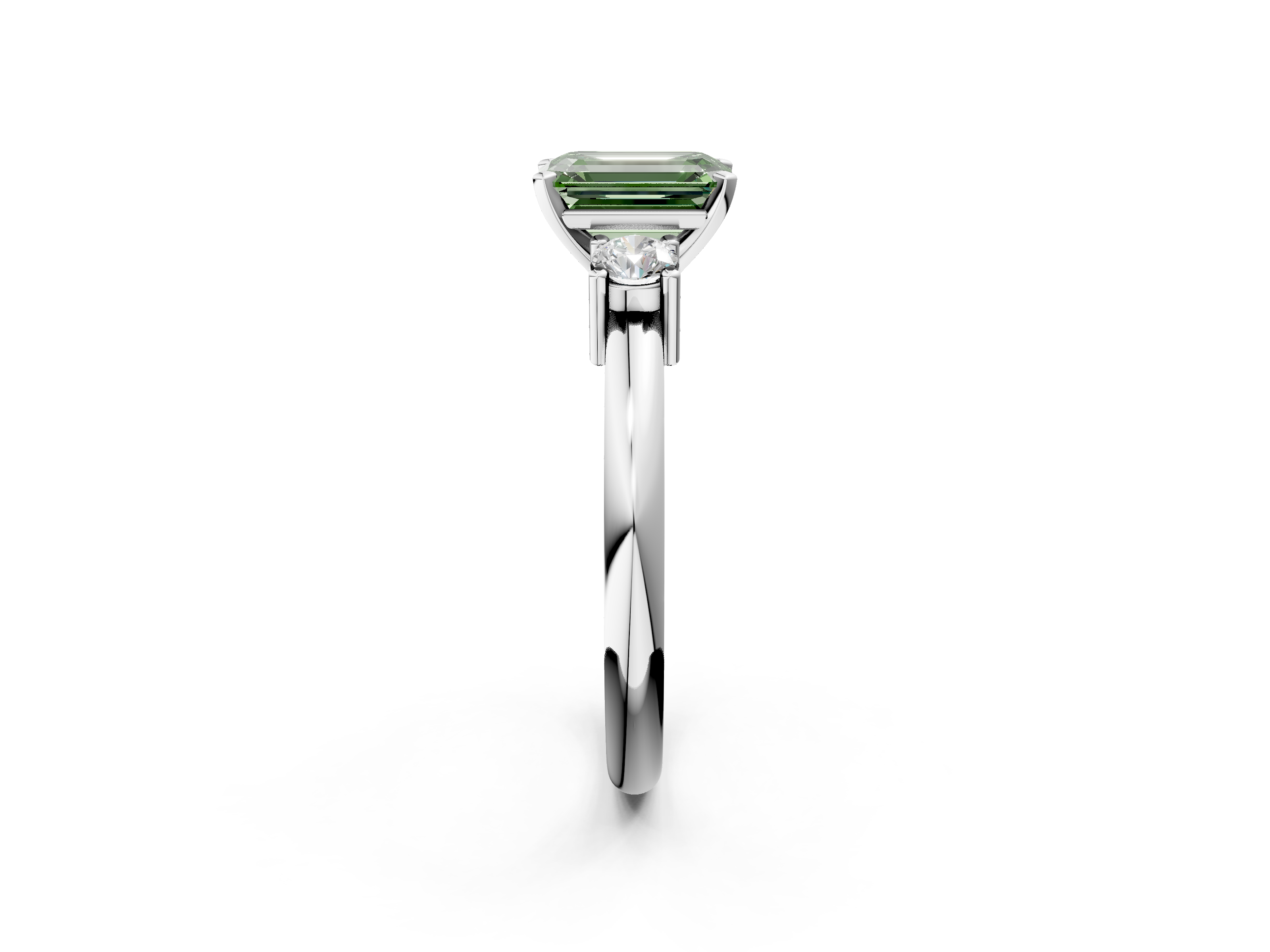 White gold Three-Stone Fancy Green Emerald  Cut Diamond Solitaire with Prong Setting and Classic Band_46