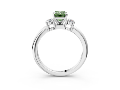 White gold Three-Stone Fancy Green Emerald  Cut Diamond Solitaire with Prong Setting and Classic Band_53