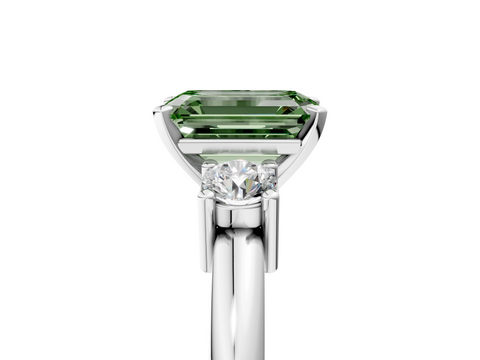 White gold Three-Stone Fancy Green Emerald  Cut Diamond Solitaire with Prong Setting and Classic Band_55