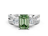 White gold Three-Stone Fancy Green Emerald  Cut Diamond Twist Band with Prong Setting_87