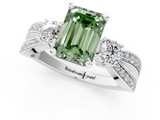 White gold Three-Stone Fancy Green Emerald  Cut Diamond Twist Band with Prong Setting_89