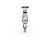 White gold Three-Stone Fancy Green Emerald  Cut Diamond Twist Band with Prong Setting_90