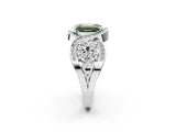 White gold Three-Stone Fancy Green Emerald Cut Diamond Wave Pave Band with Prong Setting_2