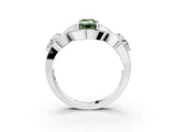 White gold Three-Stone Fancy Green Emerald Cut Diamond Wave Pave Band with Prong Setting_3