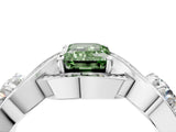White gold Three-Stone Fancy Green Emerald Cut Diamond Wave Pave Band with Prong Setting_4