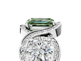 White gold Three-Stone Fancy Green Emerald Cut Diamond Wave Pave Band with Prong Setting_5