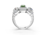 White gold Three-Stone Fancy Green Emerald Cut Halo Diamond Milgrain Band with Four-Prong Setting_3
