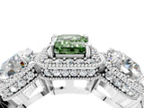 White gold Three-Stone Fancy Green Emerald Cut Halo Diamond Milgrain Band with Four-Prong Setting_4