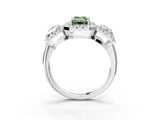 White gold Three-Stone Fancy Green Emerald Cut Halo Diamond Ring with Pave Band and Four-Prong Setting_3