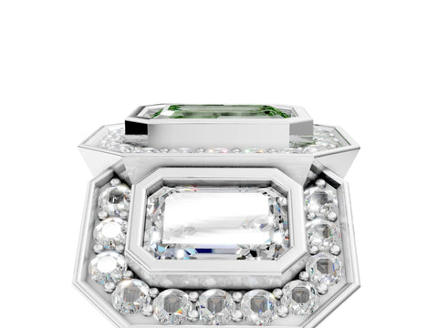 White gold Three-Stone Fancy Green Emerald Cut Halo Pavé Diamond Ring_5