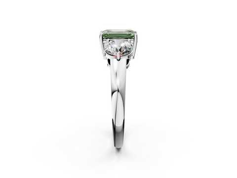 White gold Three-Stone Fancy Green Emerald  Cut Solitaire Ring with Prong Setting on a Classic Band_62