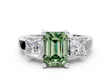 White gold Three-Stone Fancy Green Emerald  Cut Solitaire Ring with Prong Setting_3