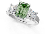 White gold Three-Stone Fancy Green Emerald  Cut Solitaire Ring with Prong Setting_4