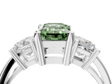 White gold Three-Stone Fancy Green Emerald  Cut Solitaire Ring with Prong Setting_7