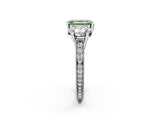 White gold Three-Stone Fancy Green Emerald  Diamond Milgrain Pave Band with Prong Setting 3