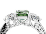 White gold Three-Stone Fancy Green Emerald  Diamond Milgrain Pave Band with Prong Setting 5