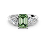 White gold Three-Stone Fancy Green Emerald  Diamond Ring with Pear Side Stones in Four-Prong Setting_64