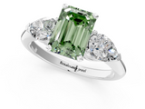 White gold Three-Stone Fancy Green Emerald  Diamond Ring with Pear Side Stones in Four-Prong Setting_65