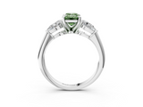 White gold Three-Stone Fancy Green Emerald  Diamond Ring with Pear Side Stones in Four-Prong Setting_67