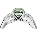 White gold Three-Stone Fancy Green Emerald  Diamond Ring with Pear Side Stones in Four-Prong Setting_68