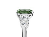 White gold Three-Stone Fancy Green Emerald  Diamond Ring with Pear Side Stones in Four-Prong Setting_69