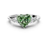 White gold Three-Stone Fancy Green Heart Cut Brilliant Diamond Solitaire Ring with Tapered Band and Four-Prong Setting_40