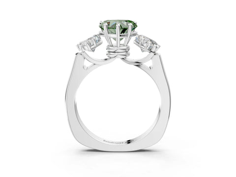 White gold Three-Stone Fancy Green Heart Cut Brilliant Diamond Trellis Ring with Comfort Fit Band_15