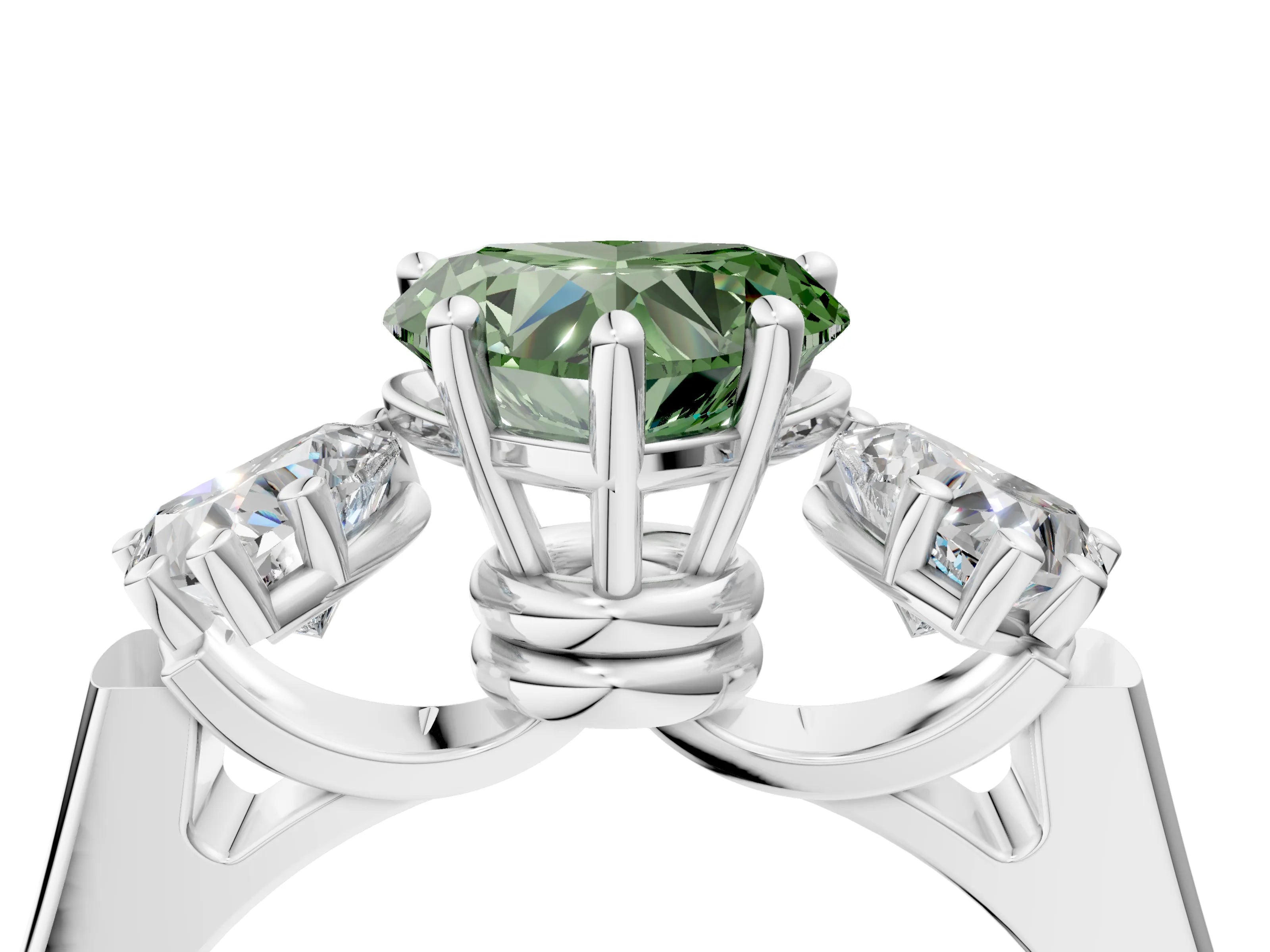 White gold Three-Stone Fancy Green Heart Cut Brilliant Diamond Trellis Ring with Comfort Fit Band_16