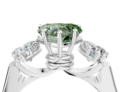 White gold Three-Stone Fancy Green Heart Cut Brilliant Diamond Trellis Ring with Comfort Fit Band_16