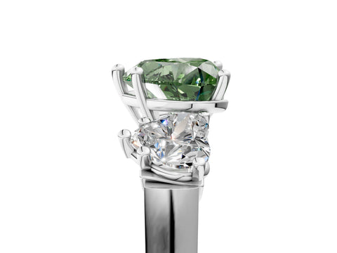 White gold Three-Stone Fancy Green Heart Cut Brilliant Diamond Trellis Ring with Comfort Fit Band_17