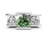 White gold Three Stone Fancy Green Heart Cut Cut Channel Set Diamond Ring_24