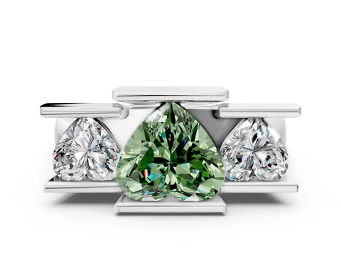 White gold Three Stone Fancy Green Heart Cut Cut Channel Set Diamond Ring_24