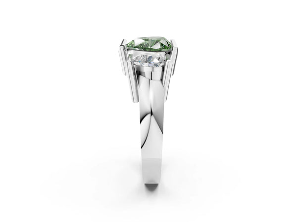 White gold Three Stone Fancy Green Heart Cut Cut Channel Set Diamond Ring