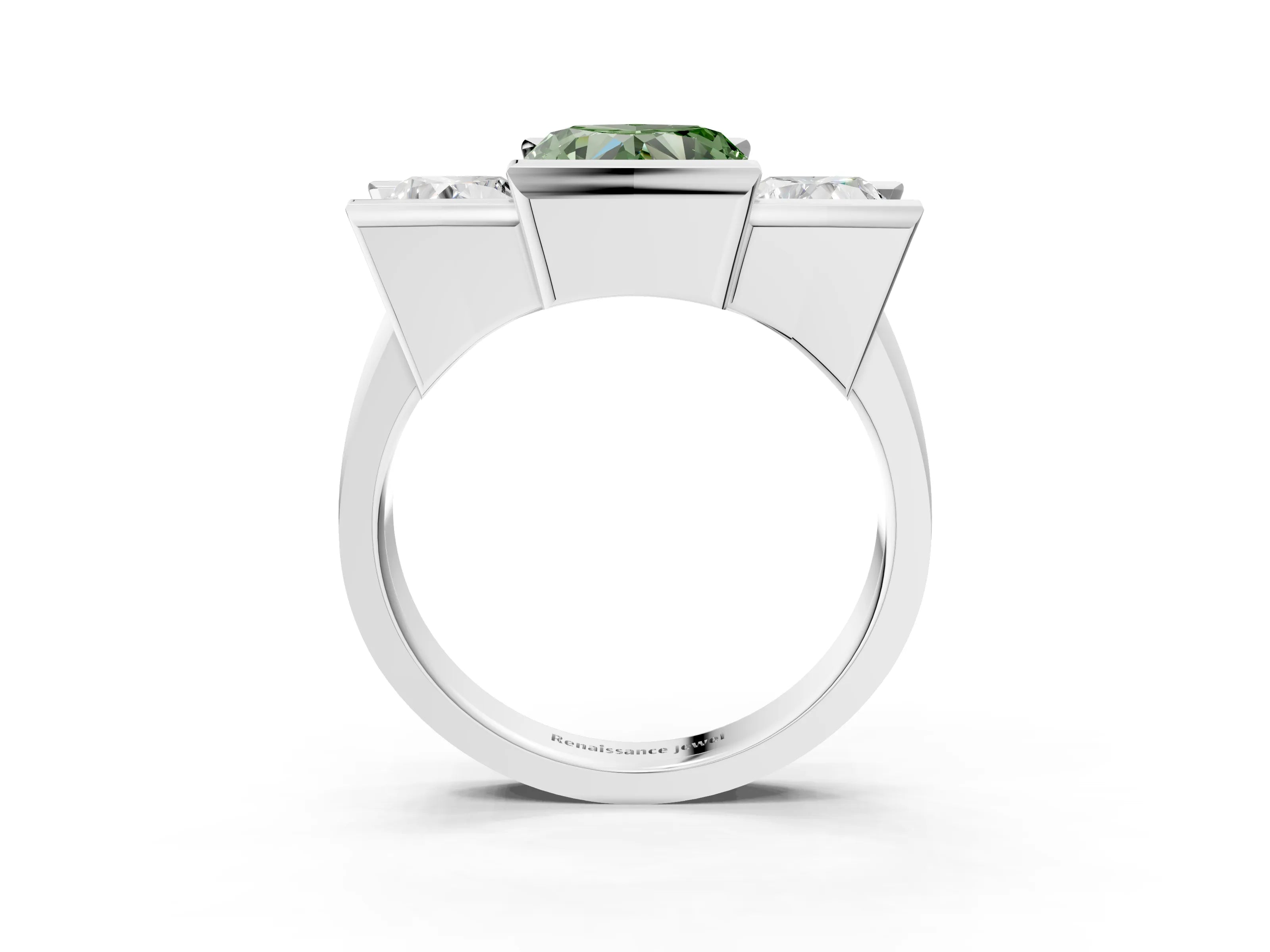 White gold Three Stone Fancy Green Heart Cut Cut Channel Set Diamond Ring_27