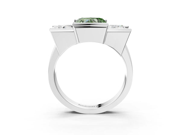 White gold Three Stone Fancy Green Heart Cut Cut Channel Set Diamond Ring