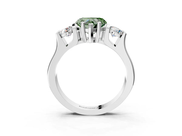 White gold Three-Stone Fancy Green Heart Cut Classic Band Prong Setting Ring